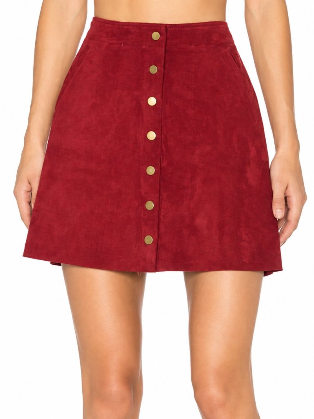 Level 99 Helen Burgundy Faux Suede Button Front A-Line Mini Skirt 29
